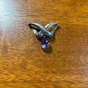 925 Sterling Silver  Vintage Tear Drop Amethyst Dark Tone Pendant  PT13153